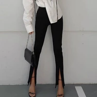 fashion casual bottom women clothes fall office lady solid color pencil trousers skinny slim elastic high waist split long pants