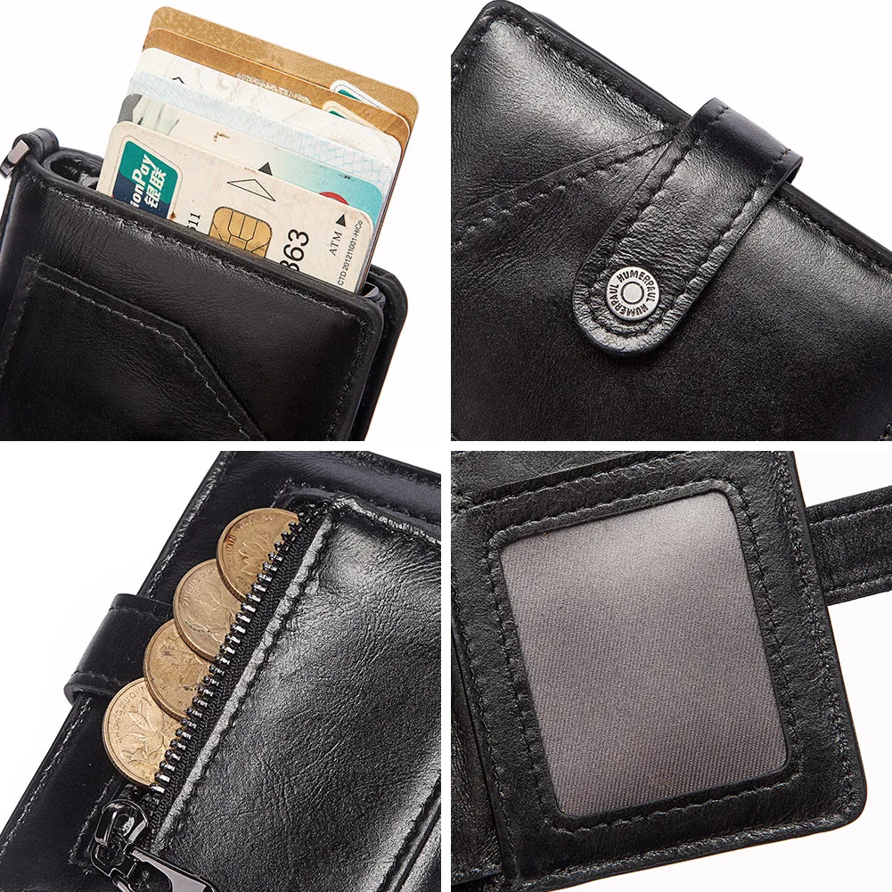 Black Short Men Wallets Card Holder Credit Genuine Leather Travel Hasp Zipper Purses Credential Slim Male Walet Luxury Coin Bag images - 6