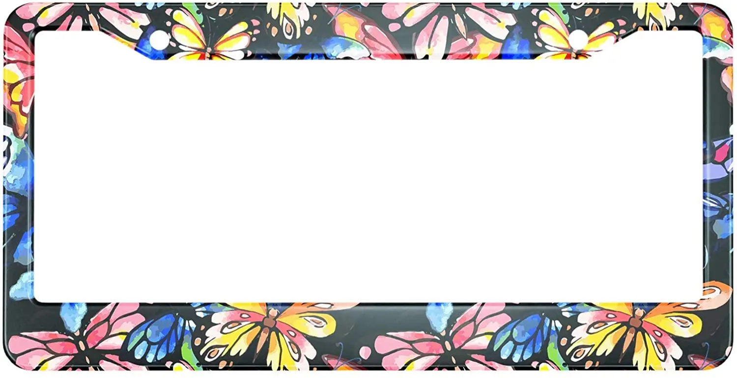

Рамка для номерного знака с акварельными бабочками, летающие красочные красивые бабочки, металлический номерной знак, передние номерные зн...