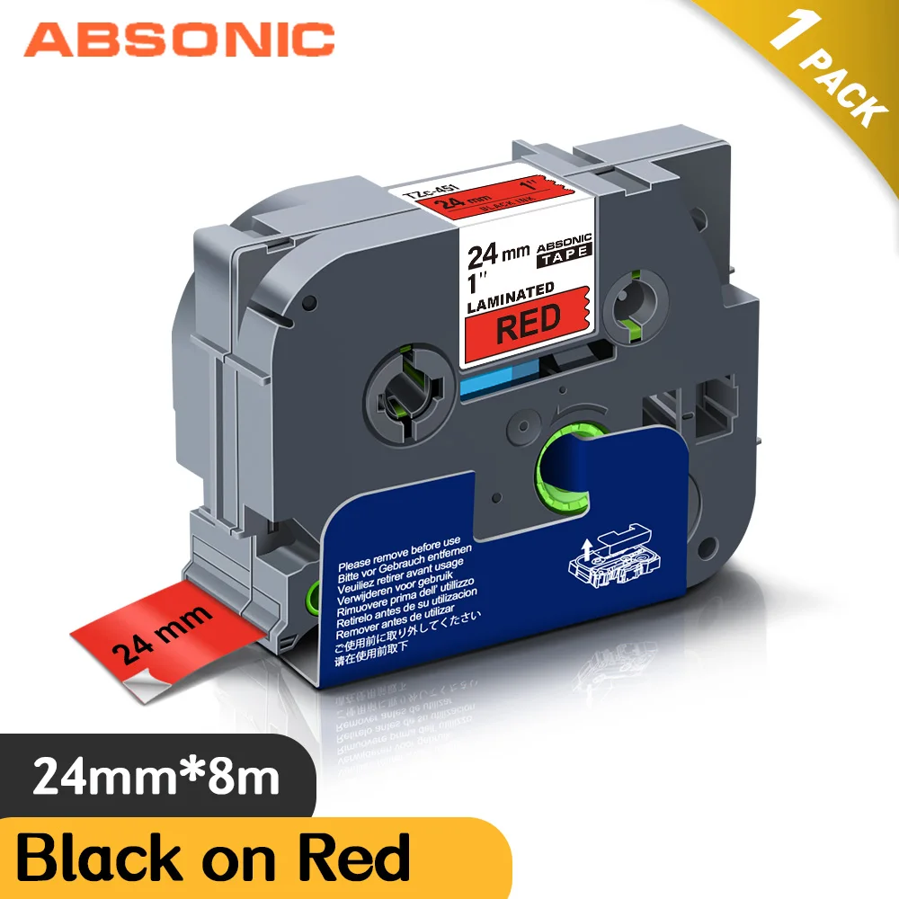 Ламинированные ленты Absonic 24 мм 451 белые на красном для маркеров Brother совместимые с
