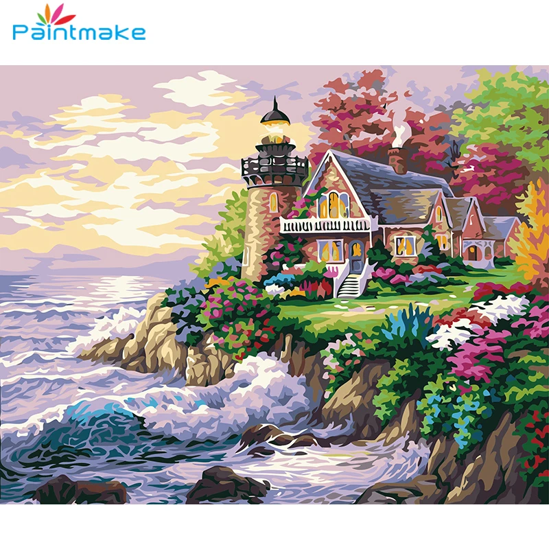 

Paintmake Landscape DIY Painting By Numbers sea house Oil Hand Painted On Canvas Unique For Home Decor Art Picture gift