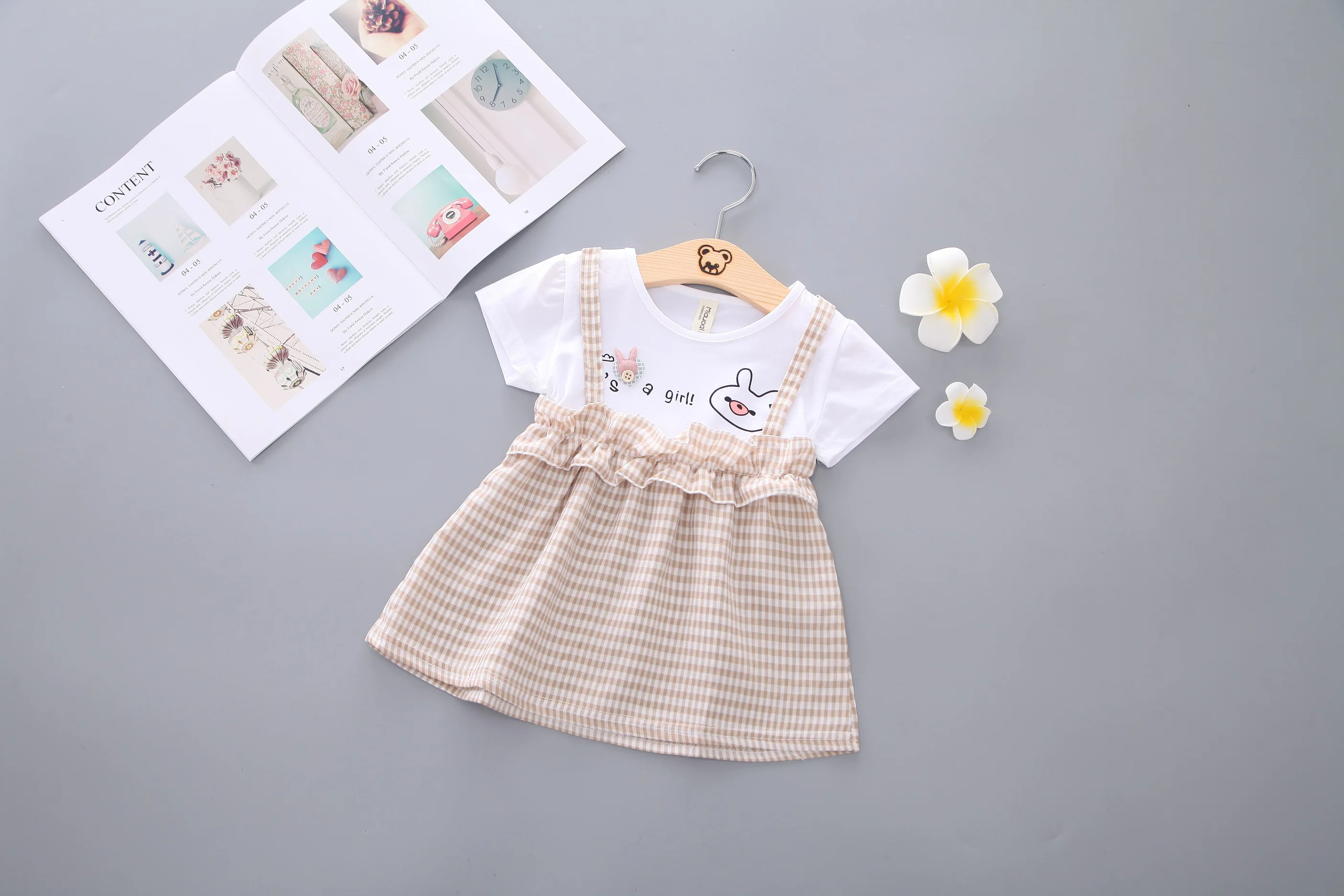 2019 хит продаж милая клетчатая детская одежда с круглым вырезом и рисунком из