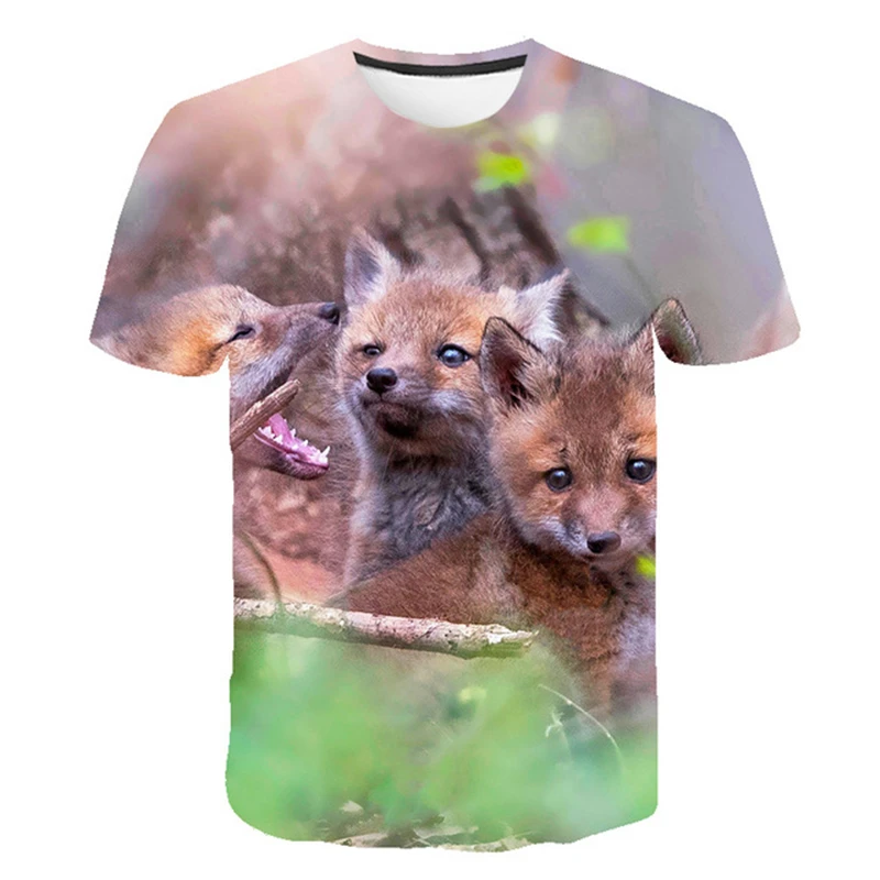 

New 2020 Summer Men's T-shirt O-Neck Short-Sleeved Clothing Animal Fox 3D Printed T-shirt Men's T-shirt Children's Size