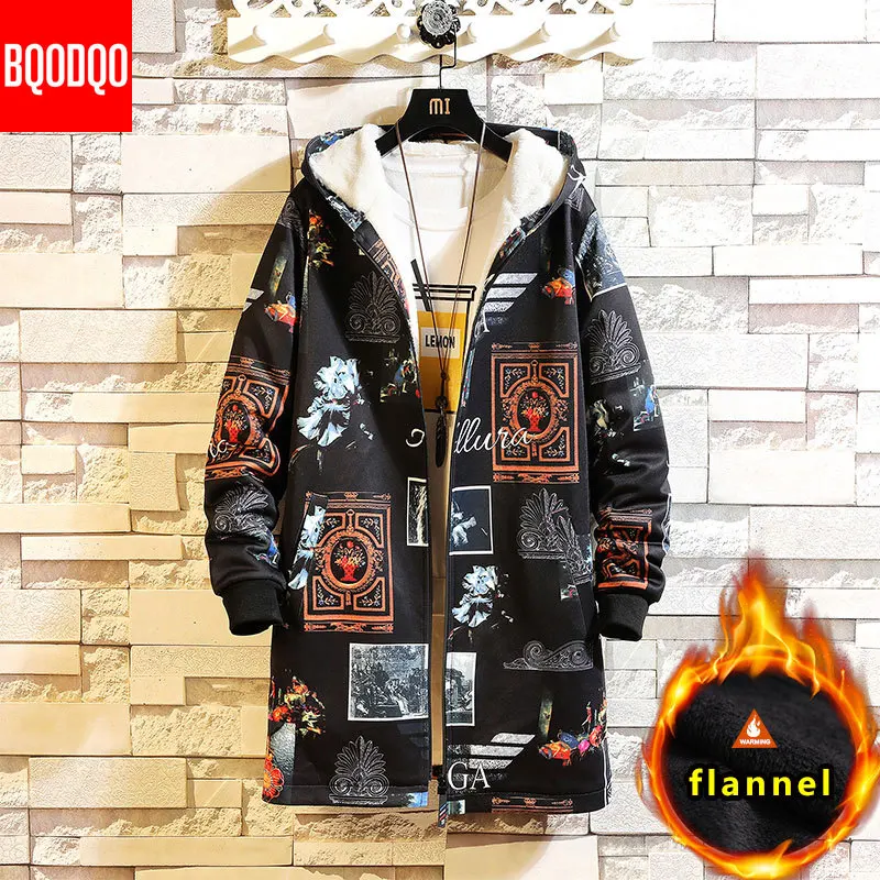 Флисовая Куртка, зимние мужские парки, 5XL, с принтом, военный, японский, с капюшоном, длинный плащ, черный, в стиле хип-хоп, уличная одежда, Толстые мужские куртки