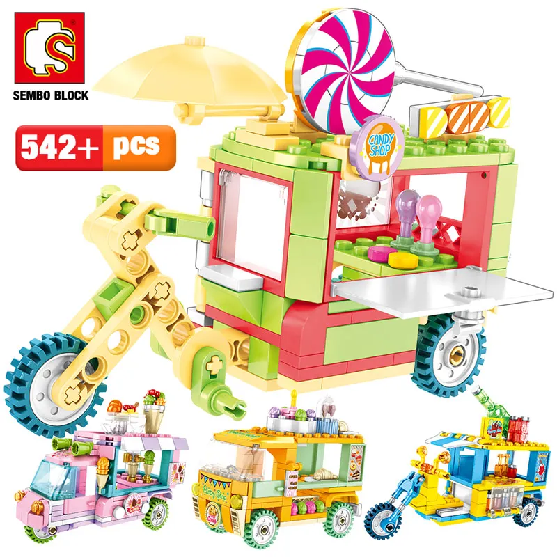 

SEMBO City Street Scene Creative Building Blocks Friends Ice Cream Car Truck Snack Stall Figures Bricks Toys for Children