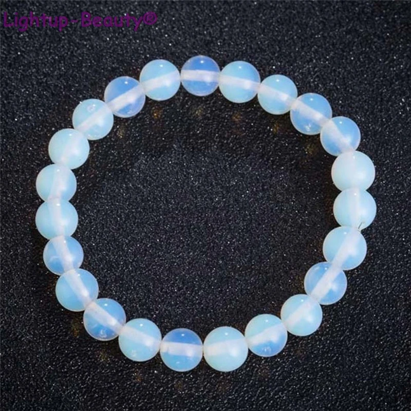 

8mm Round Crystal Moonstone Natural Stone Stretched Beaded Bracelet For Women