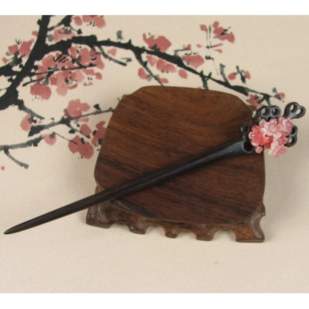 

2pcs Classic Chinese Hairpin Hand-carved Ebony Flower Retro Hair Pins Sticks