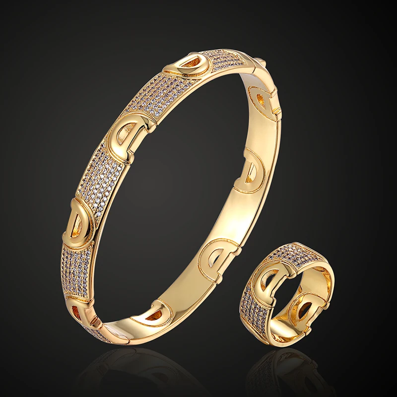 

Vanifin Brand Luxury Letter D AAA Zircon Micro Pave Setting Bangle With Ring Jewelry Set Classic All Body Bracelet