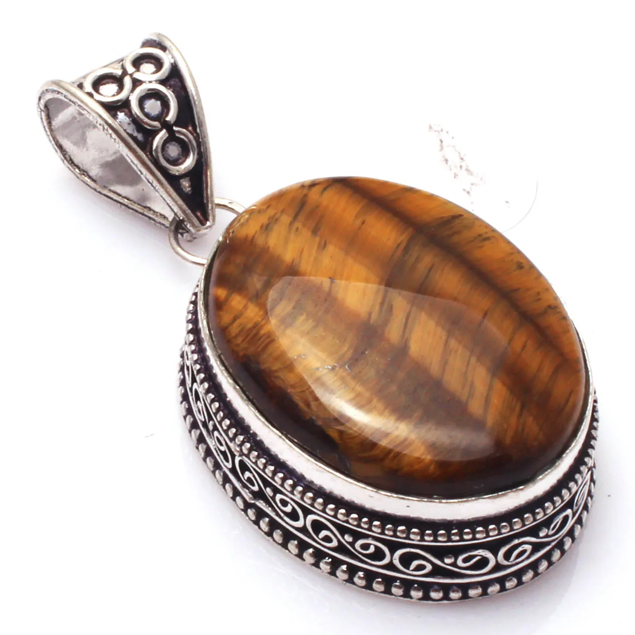 

Genuine Tiger Eye Pendant Silver Overlay over Copper , Hand made Women Jewelry gift , P10007