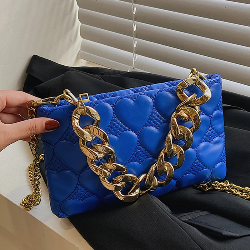 

Thick Chain Women Small PU Leather Envelope Crossbody Shoulder Bag 2022 Hit Winter Fashion Travel Handbags And Purses Green Blue
