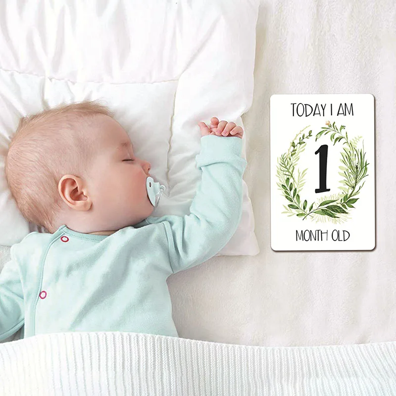 

Photo Sharing Cards Photographic Props Nice Gift 12Sheet/Set Paper Green Leaf Plant for Newborn Ornament Baby Age Card