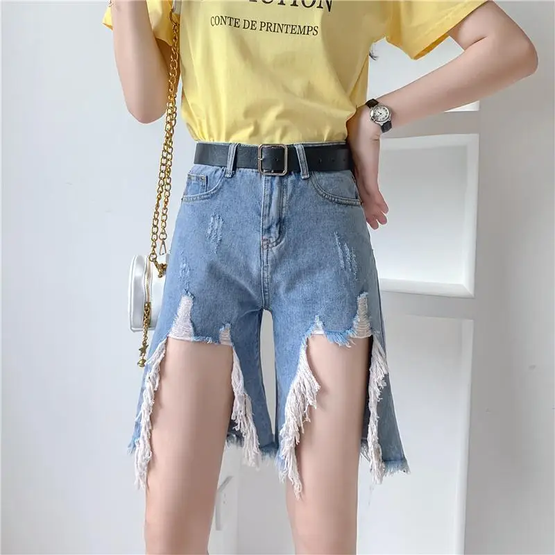 

Bottoms Clothing 2022 Fashion Women Summer Korean Chic Hole Plus Size Denim Shorts High Waist Short Jeans Feminino S-5XL Y798