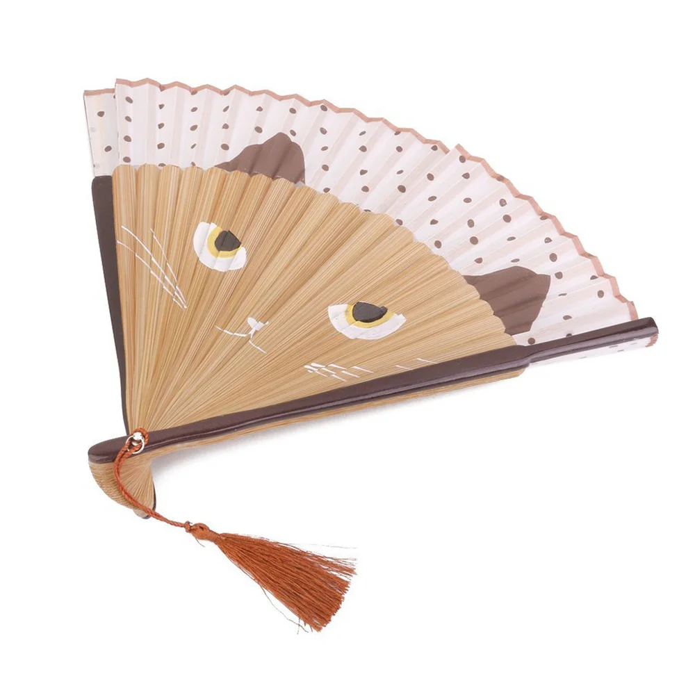 

Summer Cat Silk Bamboo Hand Painted Cartoon Cat Folding Fan Party Favour (Brown)
