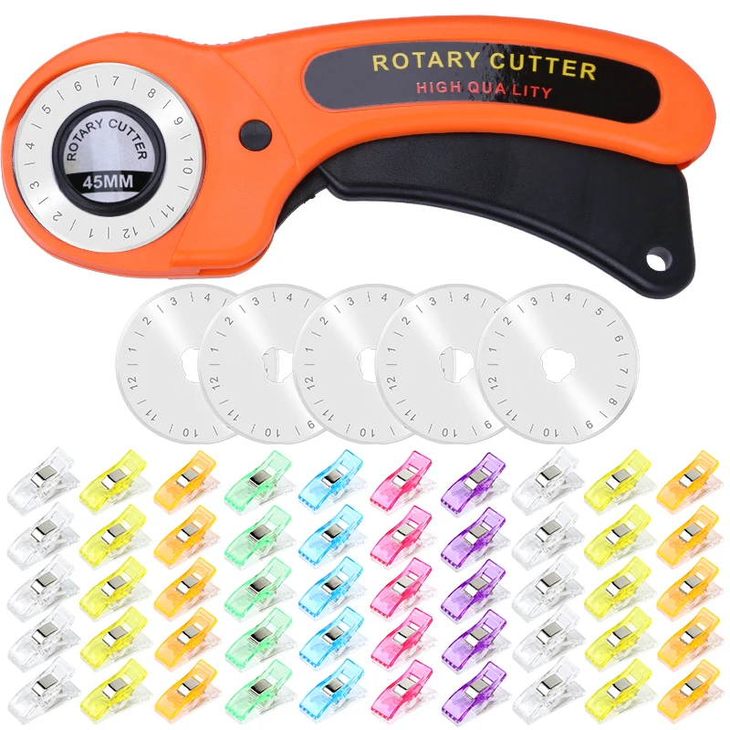 

45mm Rotary Cutter With 5 pcs Replacement 45mm Rotary Cutter Blades For Scrapbooking Quilting Sewing Arts & Crafts