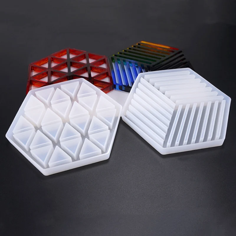 

Hexagon Geometry Striped Triangles Hollow Silicone Mold DIY Resin Coaster Craft