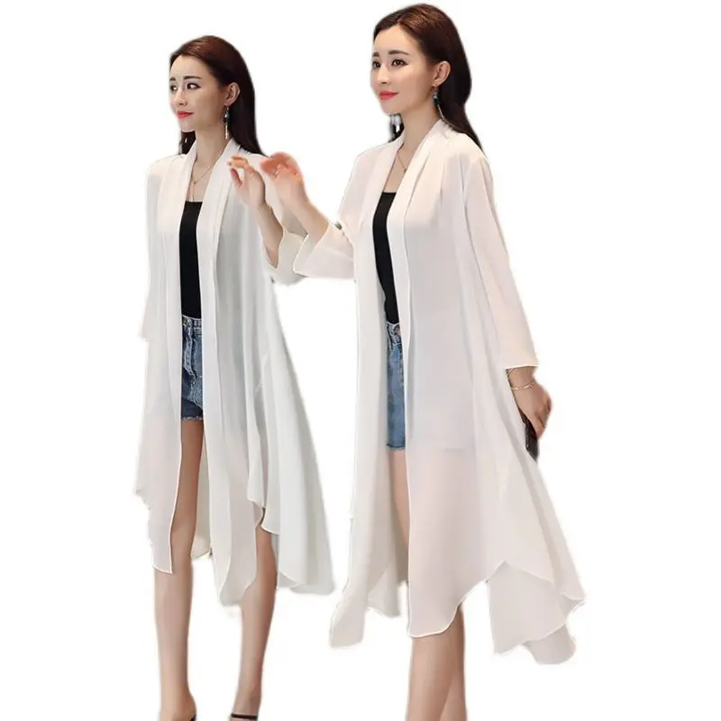 

Women Clothing 2021Female Summer Thin Section Long Sun Protection Clothing Long Sleeve Shawl Chiffon Cardigan Trend Coat B19
