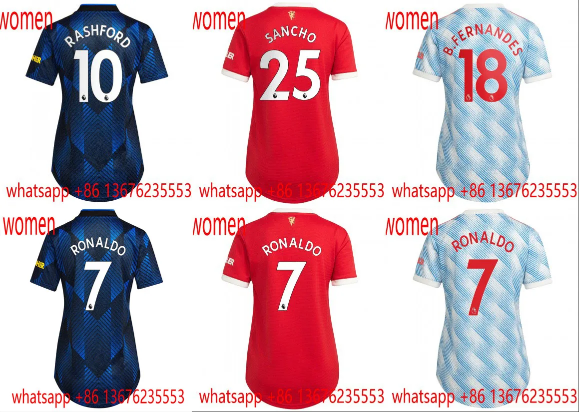 Fast shipping 2021 2022 women Ronaldo 7 United Best quality home away 3RD clothing 21-22 Manchester shirt S-2XL + patch