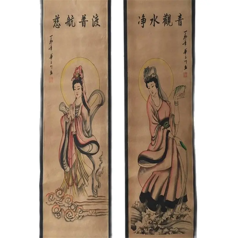 

China Celebrity Painting Old Scrolls Four Screen Decorate Guanyin