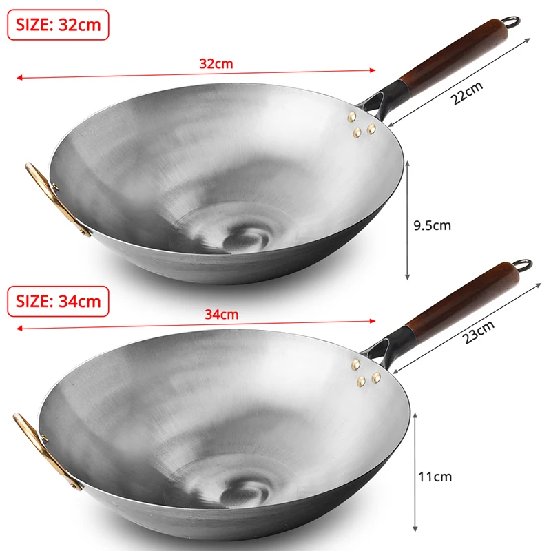 Кухонная утварь китайская традиционная ручная работа вок без покрытия кастрюля