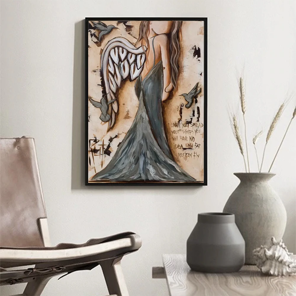 Плакаты на холсте с ангельскими крыльями и девушками винтажные настенные