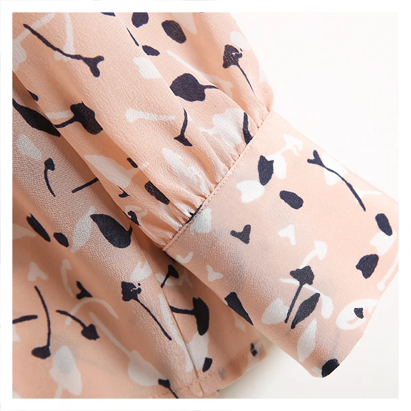 Silk department leads shirt bubble sleeve ribbon temperament mulberry silk shirt solid color blouse design sense niche autumn