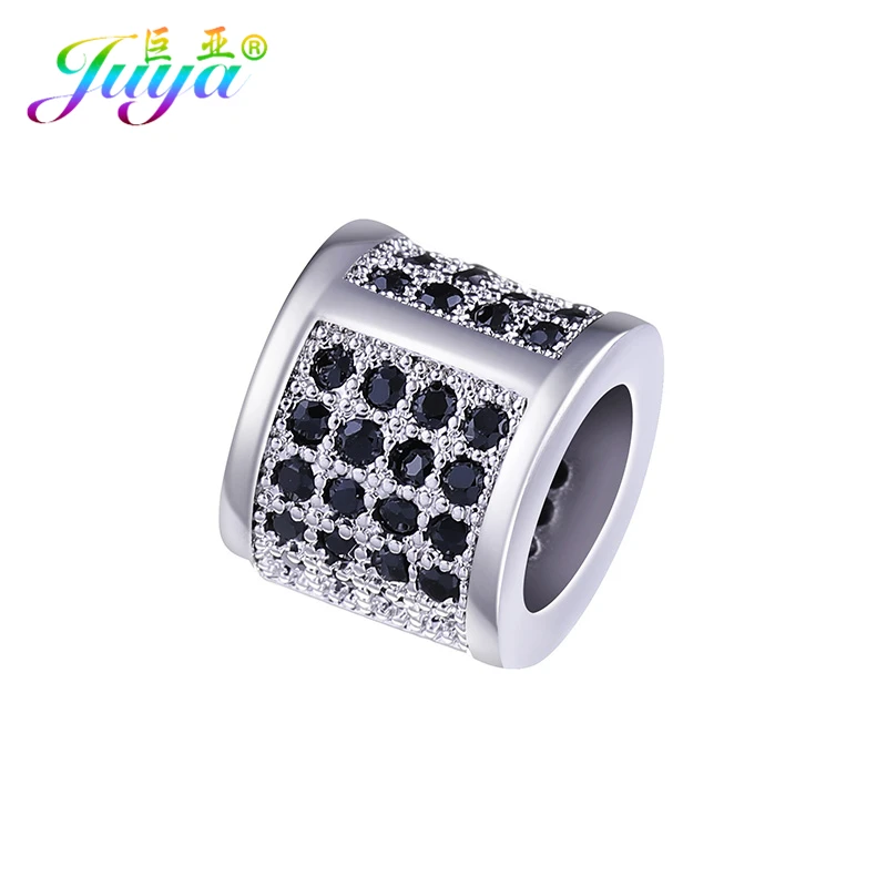 Juya DIY Металлические разделительные бусины поставки микро проложить Шампанское Циркон Шарм с большим отверстием бусины для ручной работы Натуральное изготовление каменных ювелирных изделий - Цвет: White Gold Black