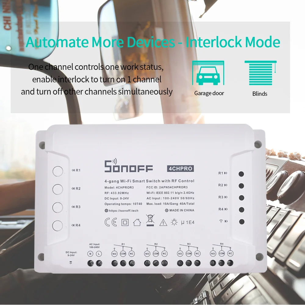 Интеллектуальный выключатель света SONOFF 4CH Pro R3 433 МГц RF Беспроводной