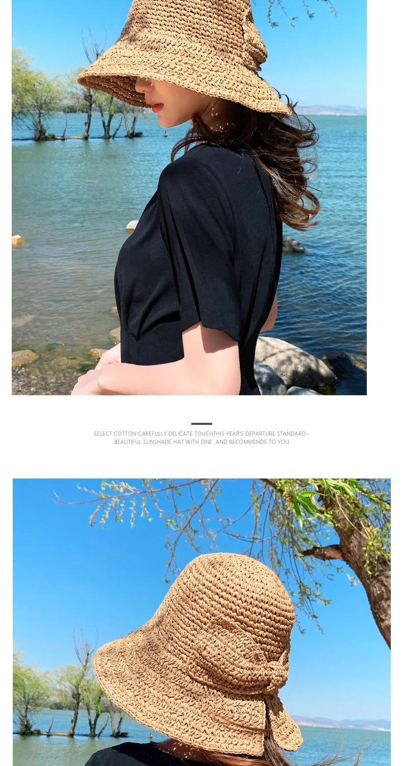 

2020 Women's Beach Hat Summer Vacation Straw Hats Leisure UV Protection Bowknot Caps Sunshade Sunscreen Holiday Leisure