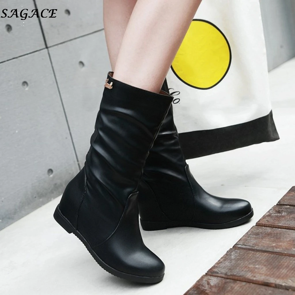 Модные однотонные сапоги SAGACE женские осенне зимние теплые Нескользящие