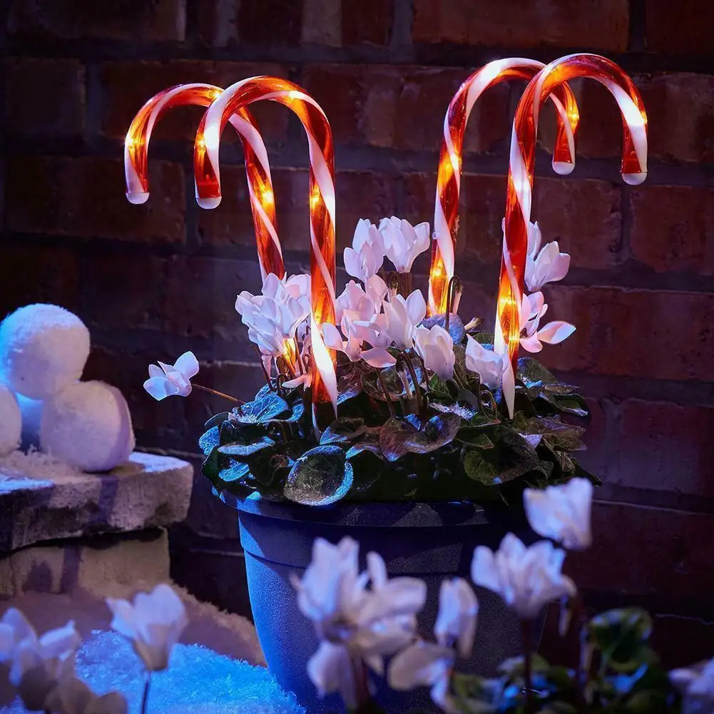 

1 For 4 Solar Crutches Light Christmas Candy Cane Lights Solar Lawn Lamp Outdoor Indoor Xmas Decor Garden Pathway Yard Ligh Y3Z5