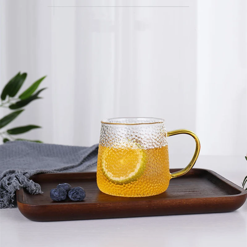 Hammer Eye Style Glass Breakfast Water Cup Handle Design Gold Line Cappuccino Coffee Colorful Transparent Crystal Tea Set | Дом и сад