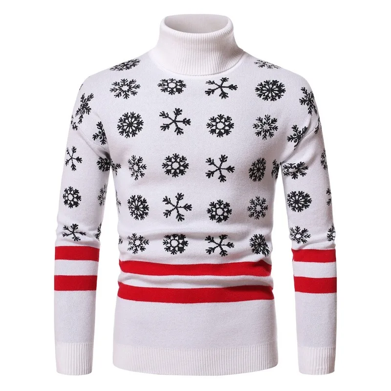 

Men's Clothing 2021 New High Neck Bottoming Sweaters Men European American Youth Christmas Elements Snowflake Wild Sweater