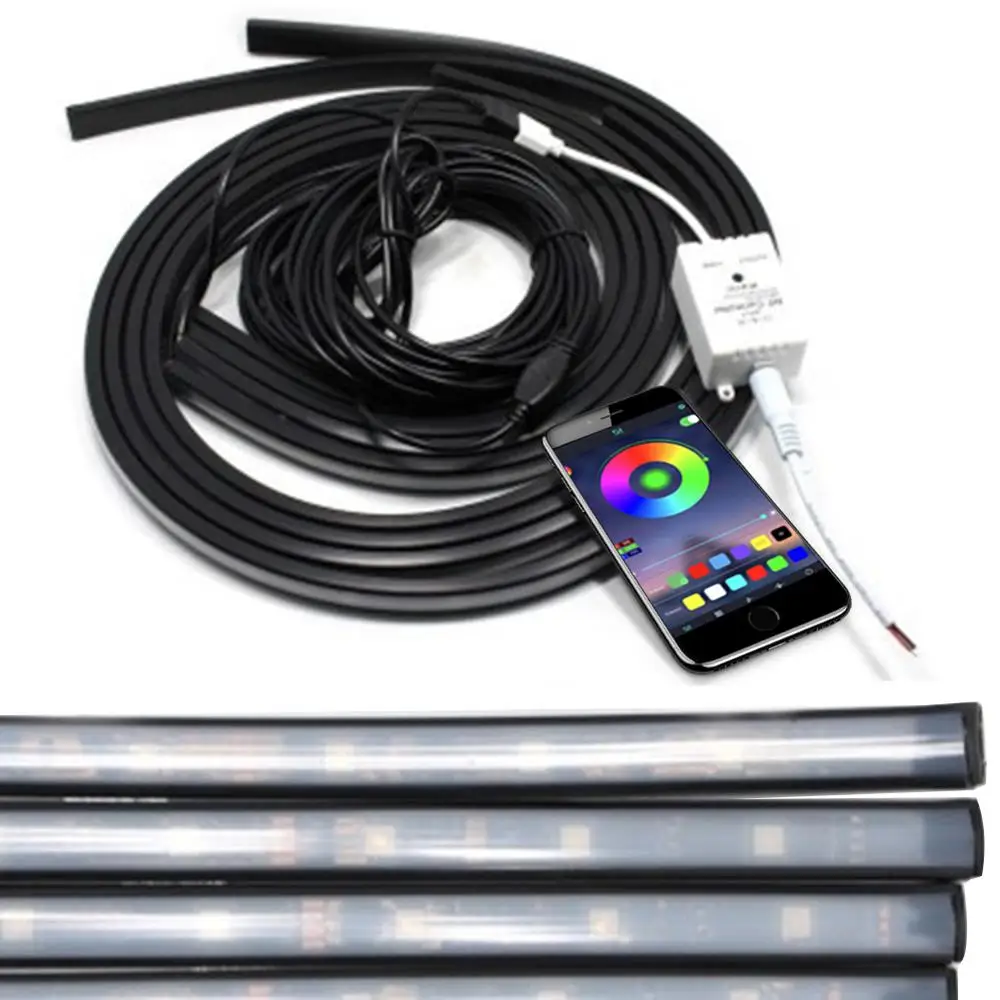 4 шт. 12 В IP65 Bluetooth управление через приложение RGB Светодиодная лента под автомобиль
