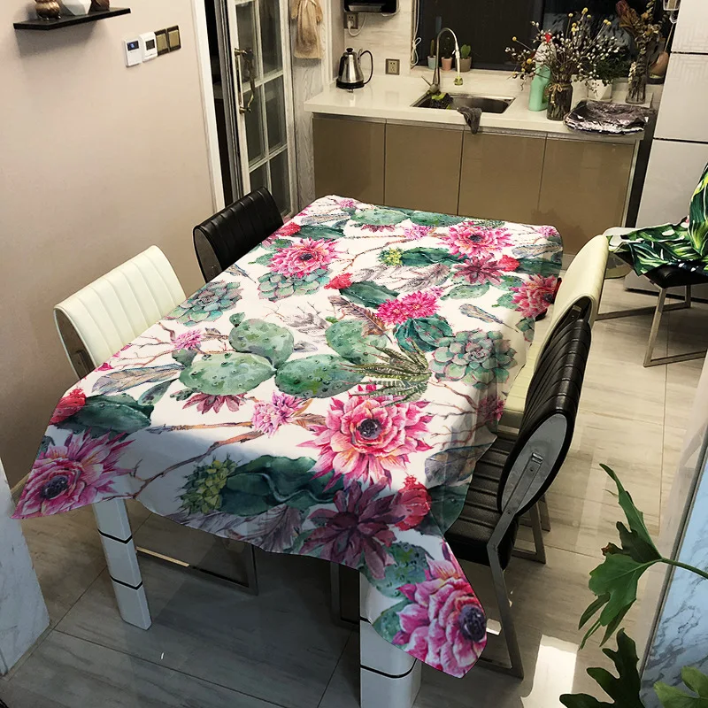 

Waterproof household printed cactus pattern washable tablecloth