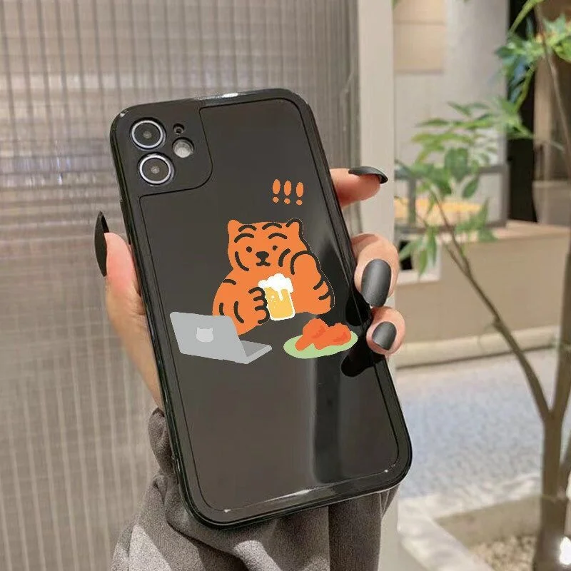 

Camera protection cute cartoon lion phone case for iphone 12 pro max 13 11 shockproof back cover for iphone 7 plus 8 se2 xr xs x