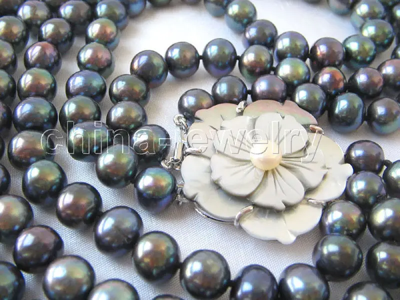 

P3394 - AAA 3row 17-19" 8-9mm natural black round freshwater pearl necklace -