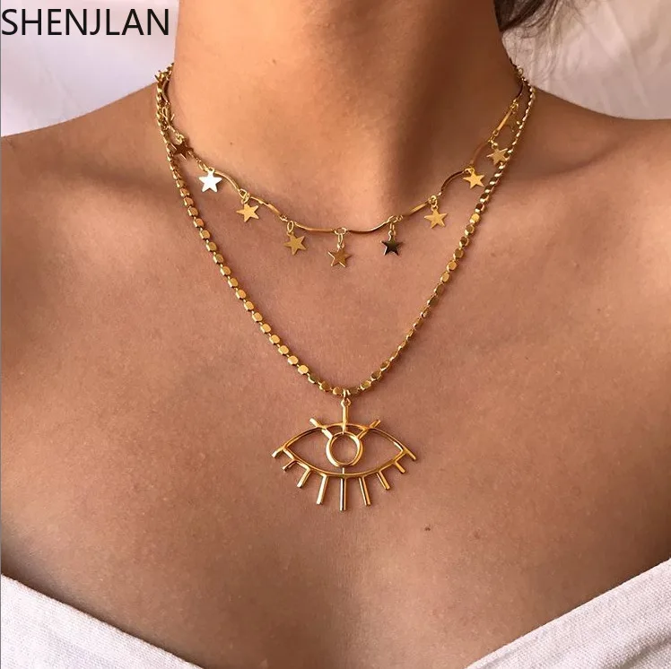 

Eyes Pendant Jewelry for Women Multi-layer Choker Necklace for Women Gothic Retro Fashion Star Collarbone Chain Wholesale