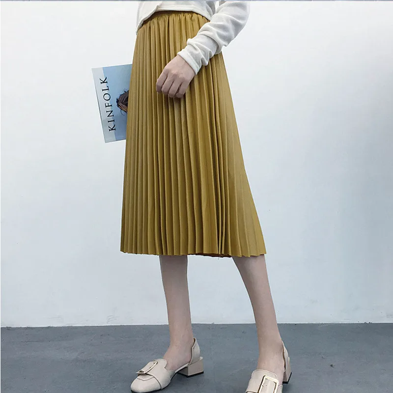 

Elegant Womens Skirts Wet Look PU Leather Solid Color Pencil Bodycon High Waist Skirts Clubwear Cool Girl Pleated Long Skirts