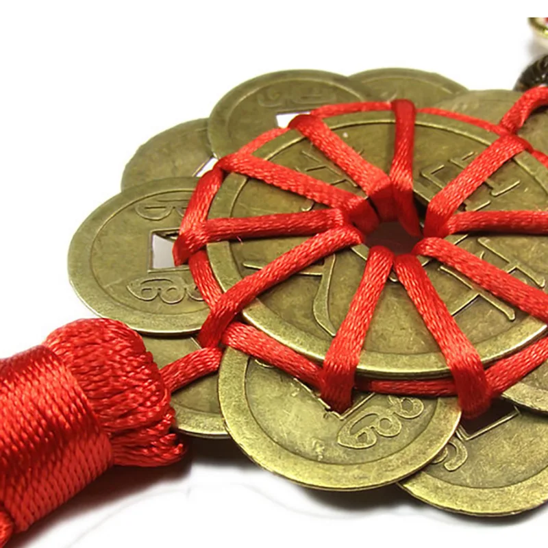 

Car Ornaments Home Decoration Detector Red Chinese Knot Lucky Ancient I CHING Coins Prosperity Protection Good Fortune Mascot