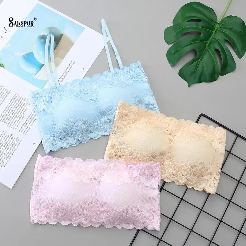 

SALSPOR Sexy Lace Tube Tops for Women Detachable Shoulder Strap Two Uses Bra Push Up Padded Comfortable Underwear