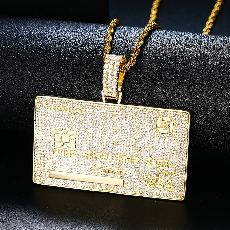 

Iced Out Credit VISA Card Pendant Necklace AAA Cubic Zirconia Hip Hop Jewelry With Tennis Chain For Gift