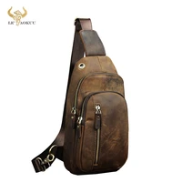 men quality leather casual design chest sling bag fashion travel one shoulder bag 8 tablet umbrella daypack male 8005 d