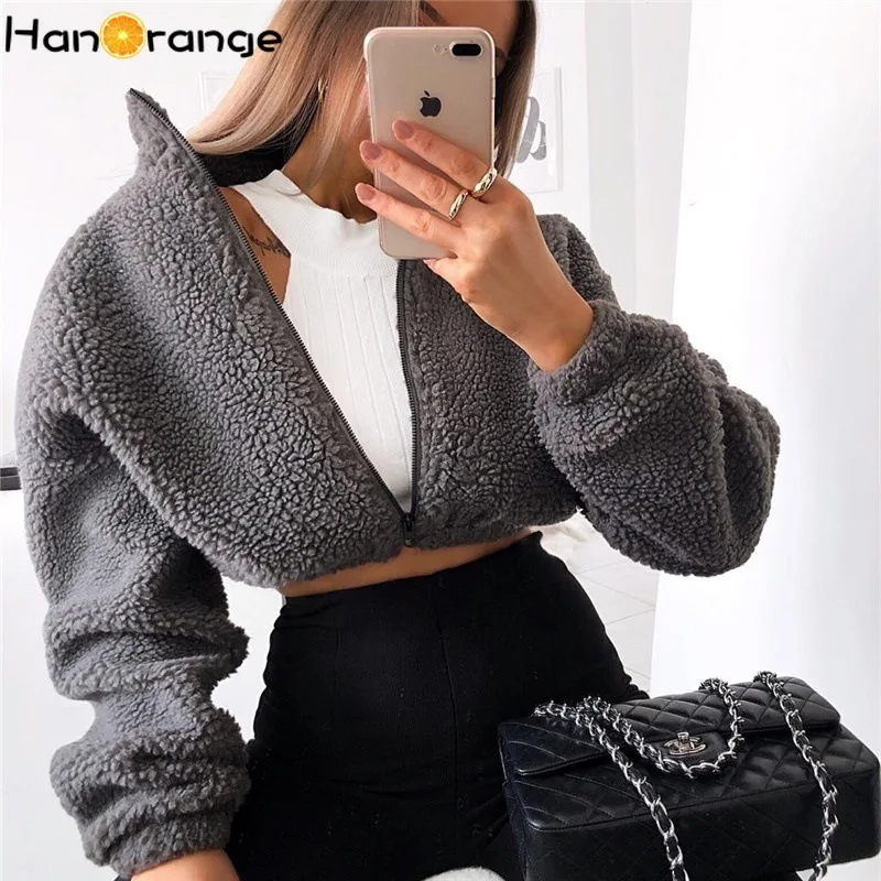 

Detachable Hooded Fake Lambswool Short Coat Female Ins Bloggers Autumn Winter Thick Zipper Jacket