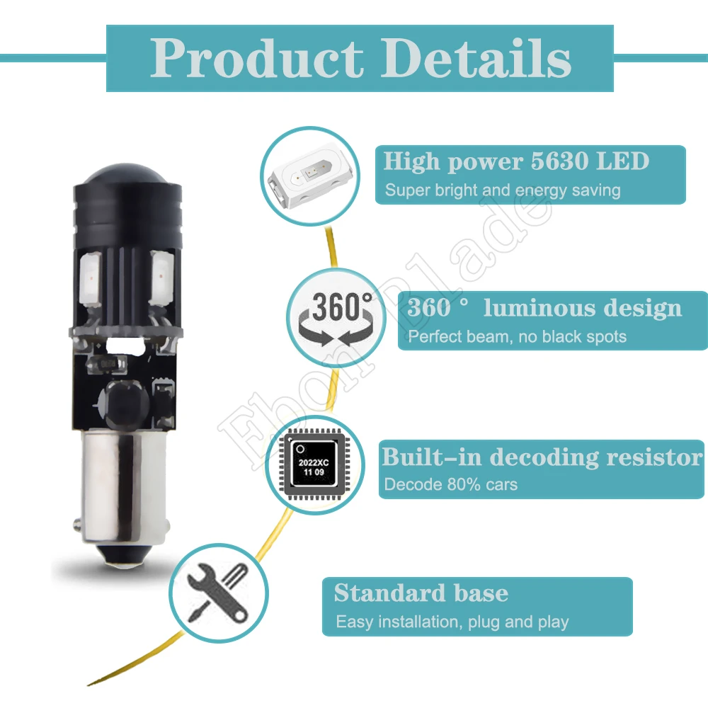 2 шт. оранжевые янтарные 4SMD + XBD 5 Вт Canbus без ошибок BA9S BAX9S BAY9S светодиодные лампы для