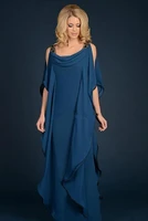 2021 long blue chiffon mother of the bride dresses ruffles plus size formal for wedding party dress sexy prom gowns