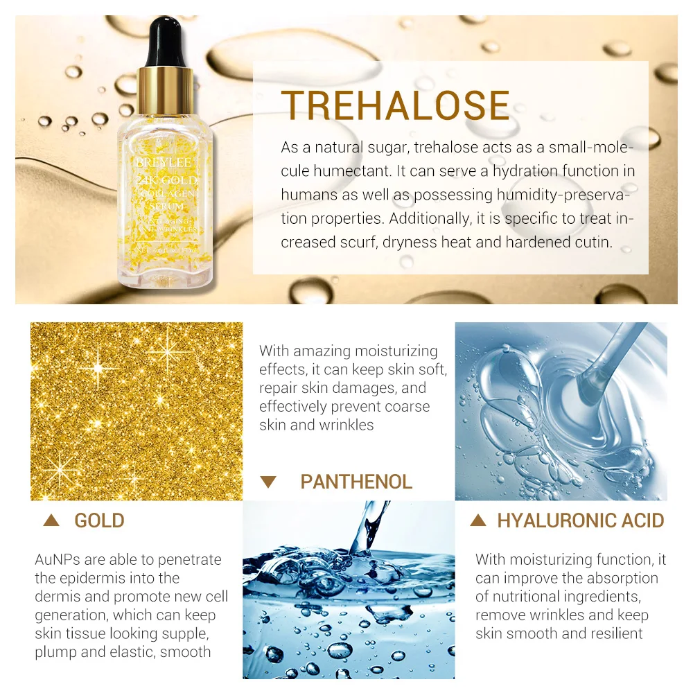 

BREYLEE 24k Gold Face Serum Collagen Essence Anti-aging Anti-wrinkles Lift Firming Whitening Moisturizing Liquid Skin Care 10PCS