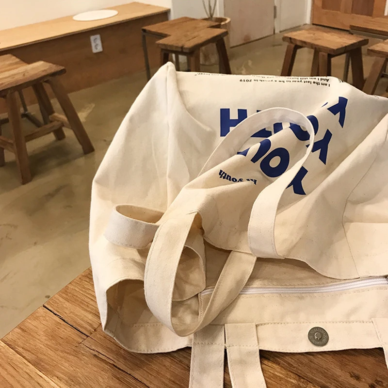 

Women Canvas Shopping Bag Letters Print Female Cotton Cloth Shoulder Bag Eco Handbag Tote Reusable Grocery Shopper Bags