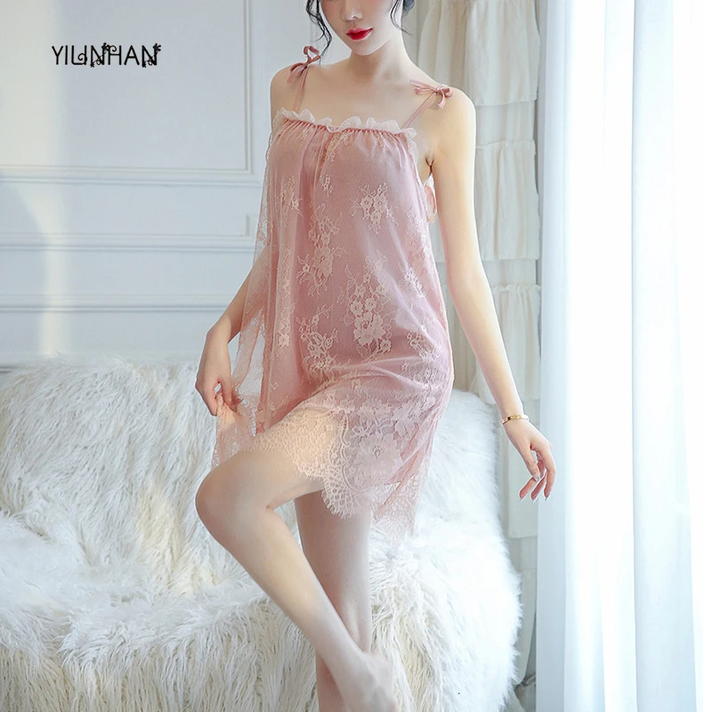 

YILINHAN Porno Sexy Lingerie Sexy Temptation Lace Suspender Pajamas Uniform Set Chiffon Female Summer Home Service Uniform