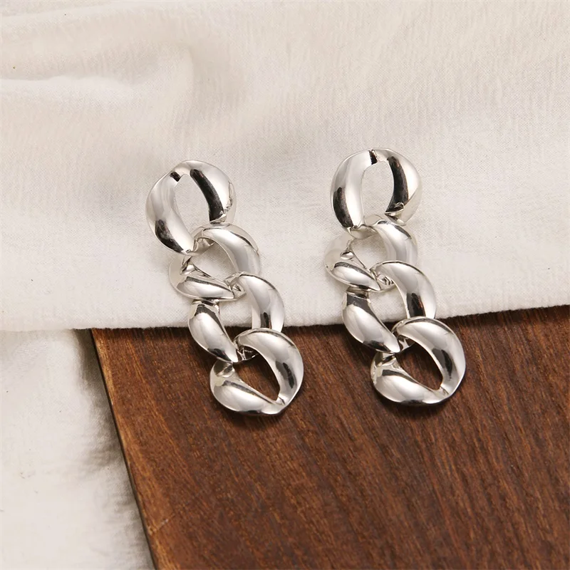 

Vintage Geometric Metal Chunky Chain Link Earrings For Women Gold Round Square Drop Earring Elegant 2021 Jewelry