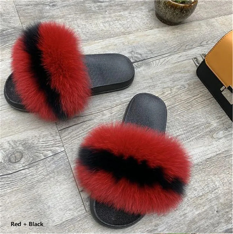 Шлепанцы из натурального меха енота повседневные модные сандалии лисьей кожи